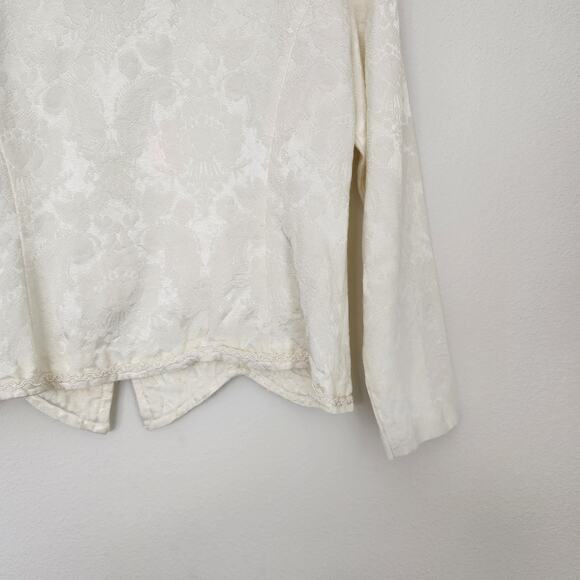 Vintage David Rose Regencycore White Brocade Button Down Blouse L - Picture 10 of 12